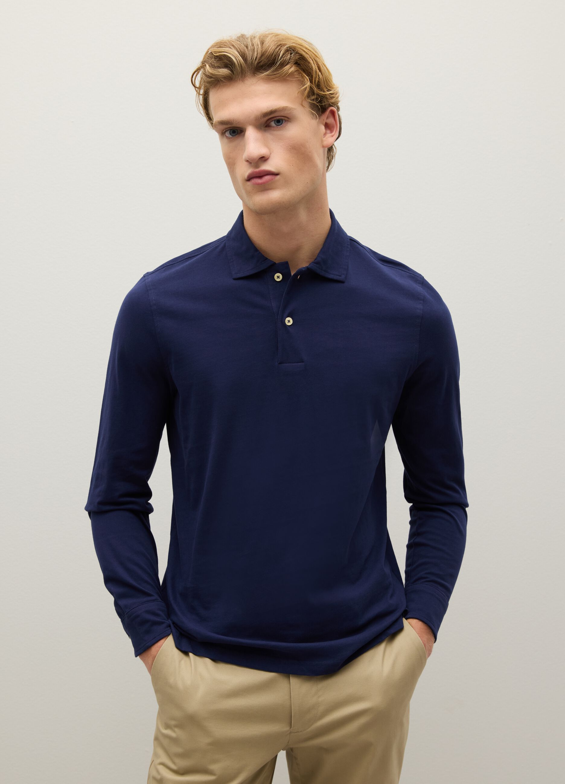 Blue pure cotton regular fit polo