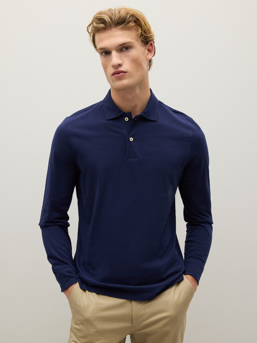 Blue pure cotton regular fit polo_0
