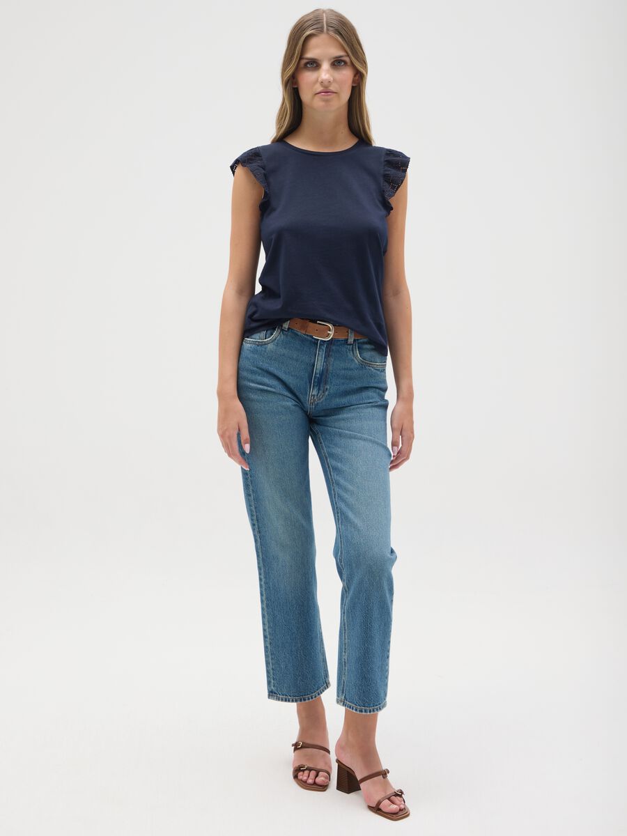 Women's blue pure cotton top regular fit with ruffles_1