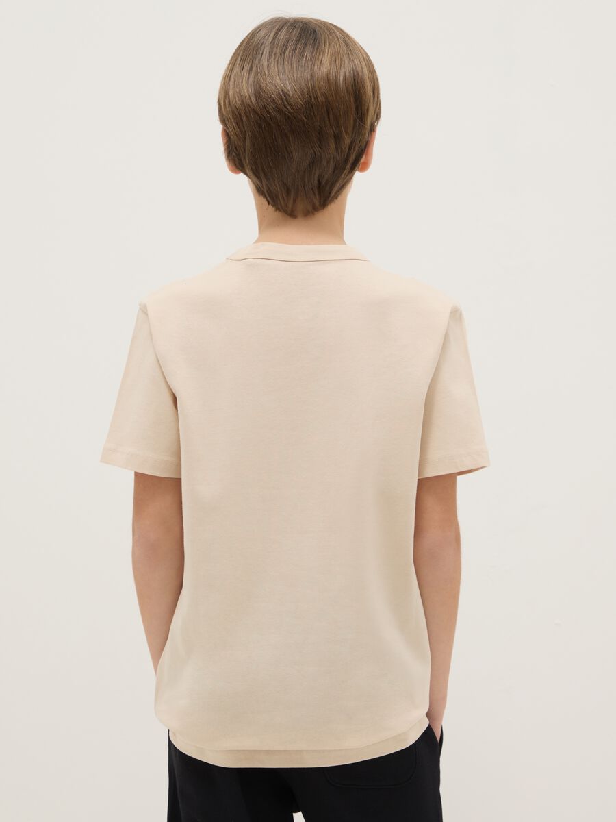 T-shirt girocollo beige da ragazzo in puro cotone over fit_1