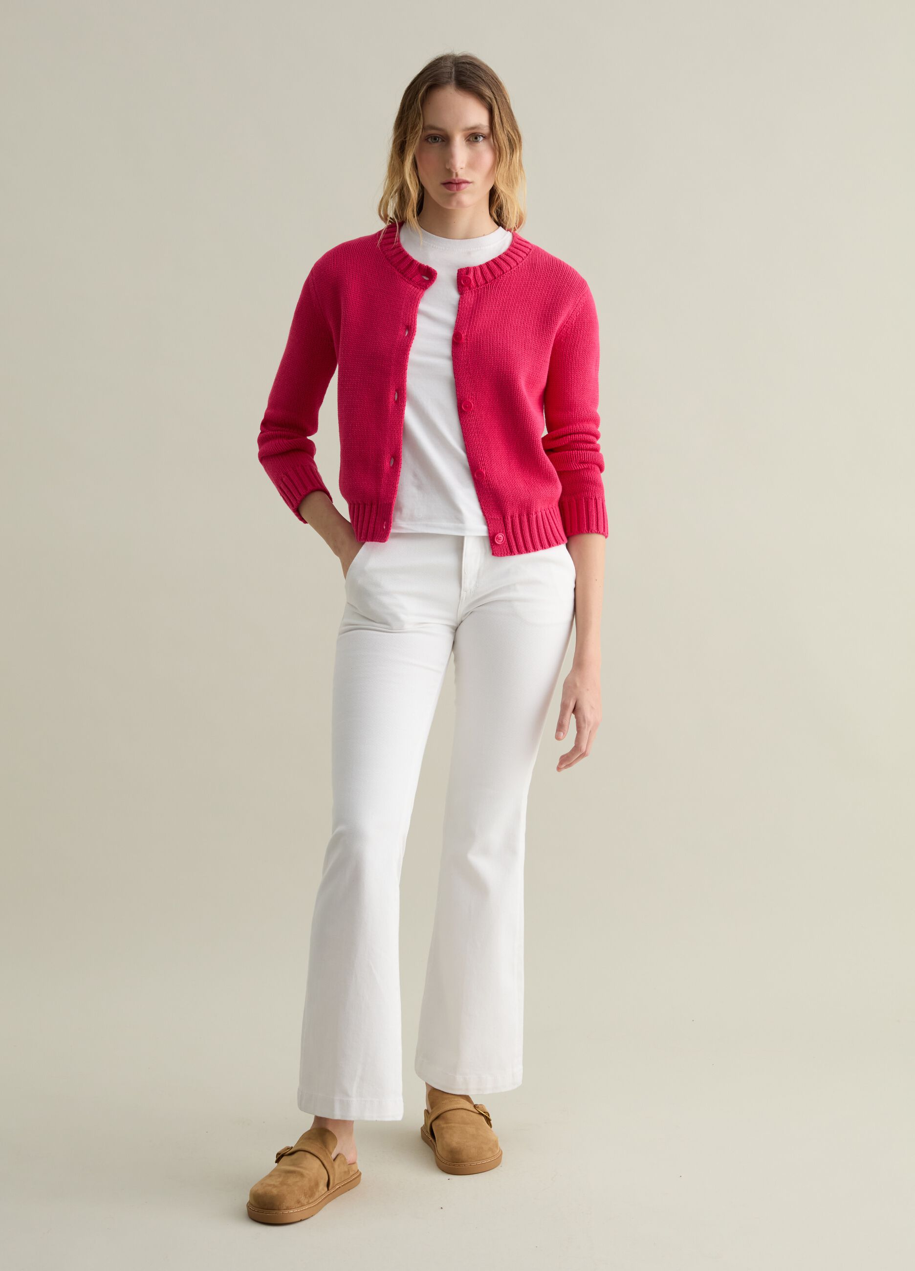 Cardigan with round neck in cotton