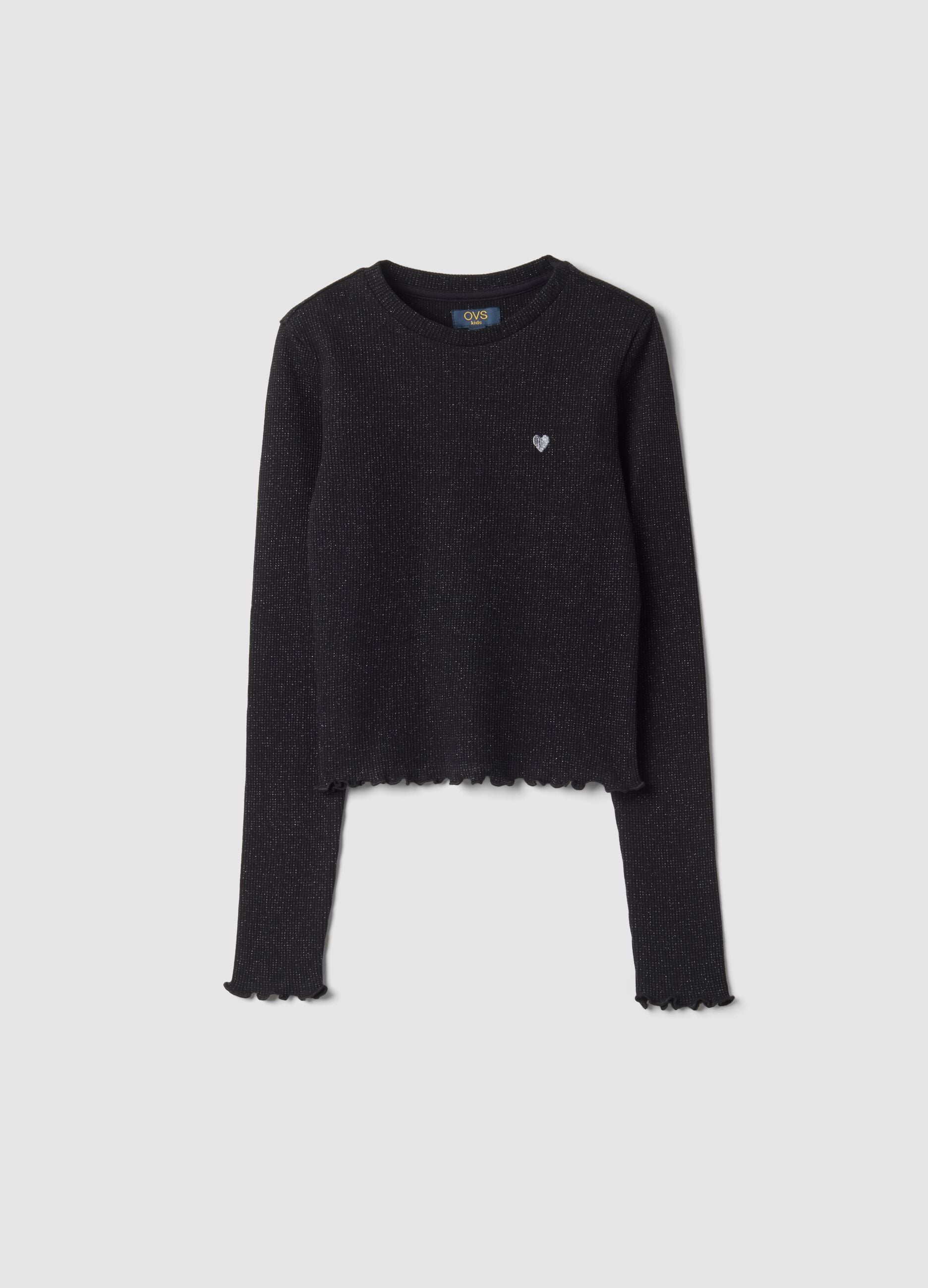 Black ribbed cotton-blend crew-neck T-shirt