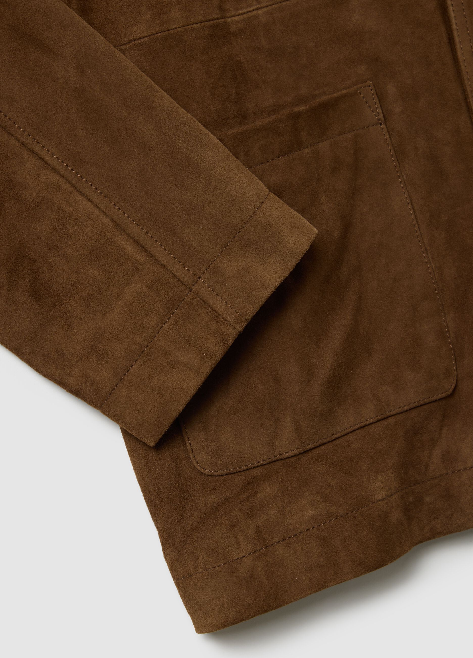 Genuine leather shacket jacket with buttons and pockets