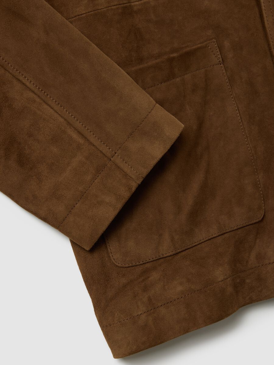 Genuine leather shacket jacket with buttons and pockets_1