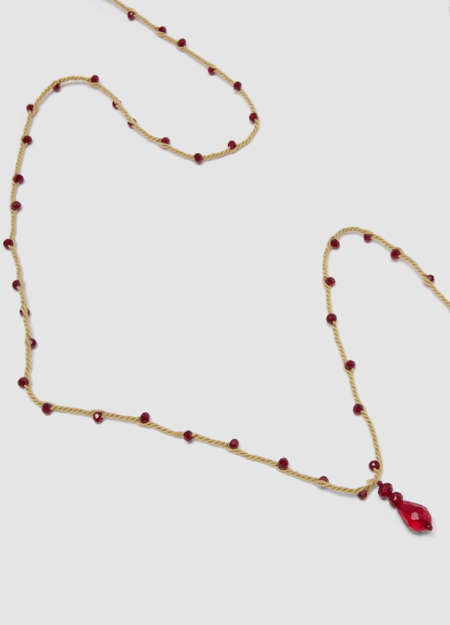 Brown necklace with embroidered pendant in pure cotton