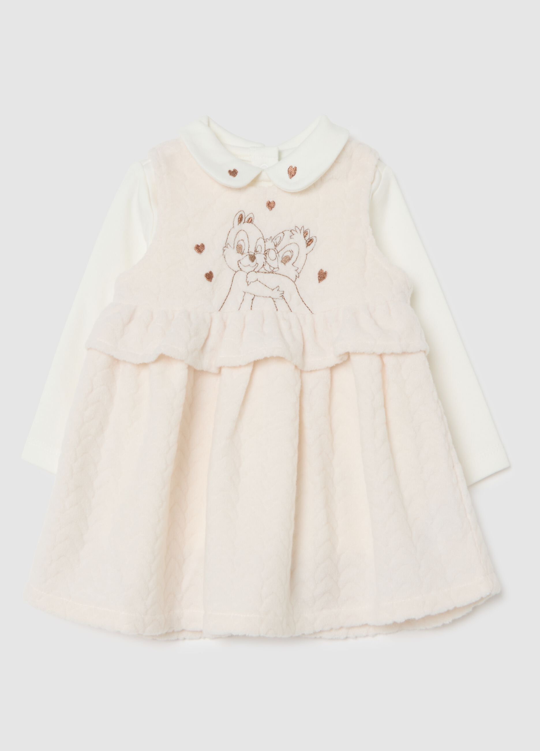 Beige baby dress with embroidery