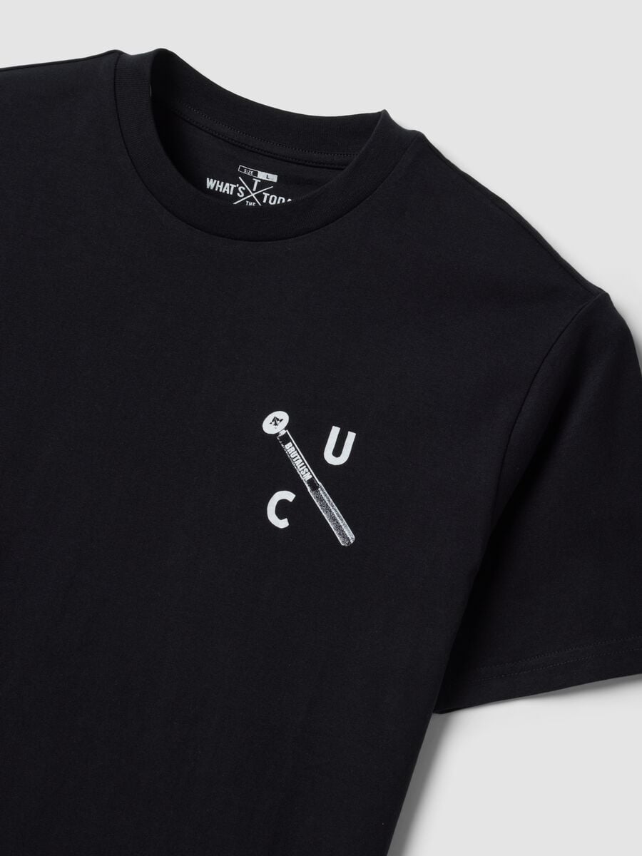 Black pure cotton crew-neck printed T-shirt_5