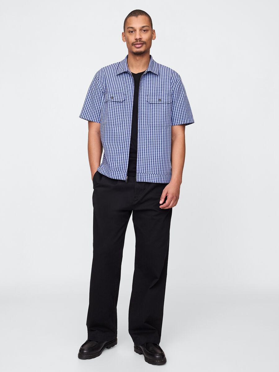 Blue checked short-sleeve shirt_1