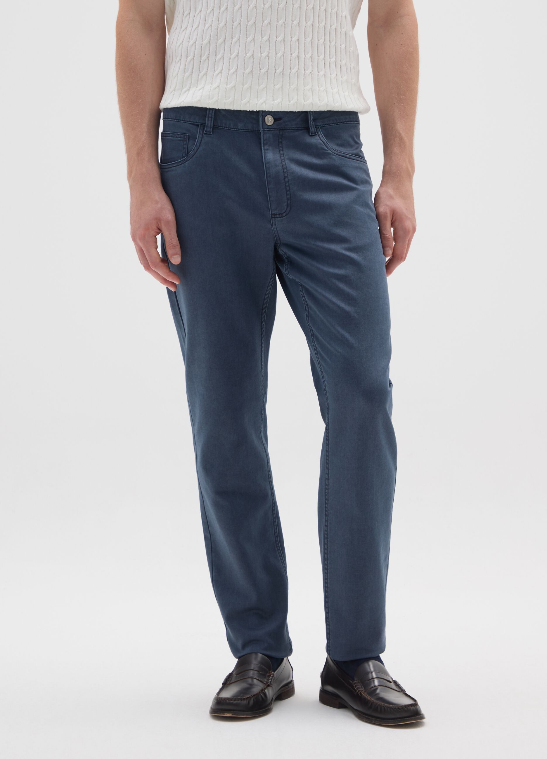 Slim fit blue stretch cotton trousers