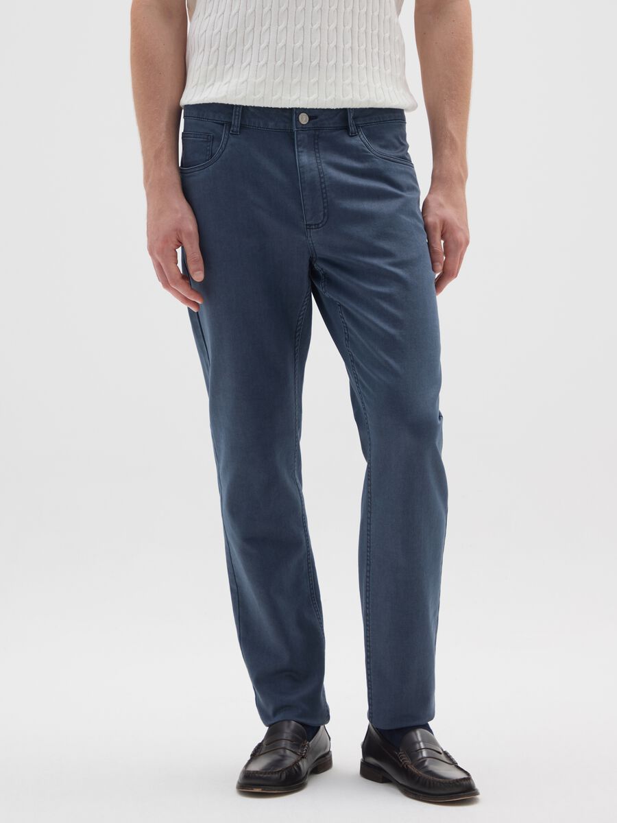 Slim fit blue stretch cotton trousers_1
