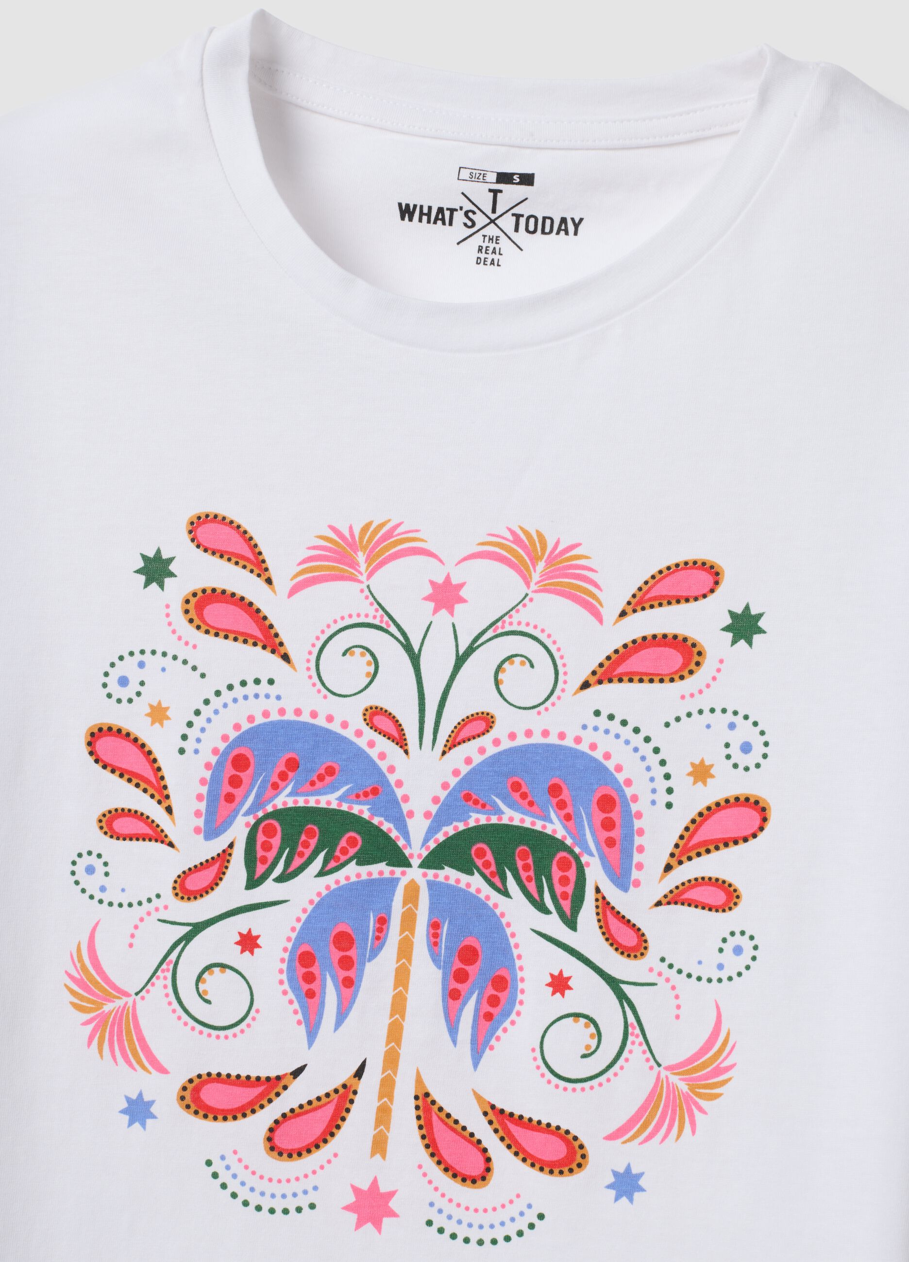 White pure cotton T-shirt with front print