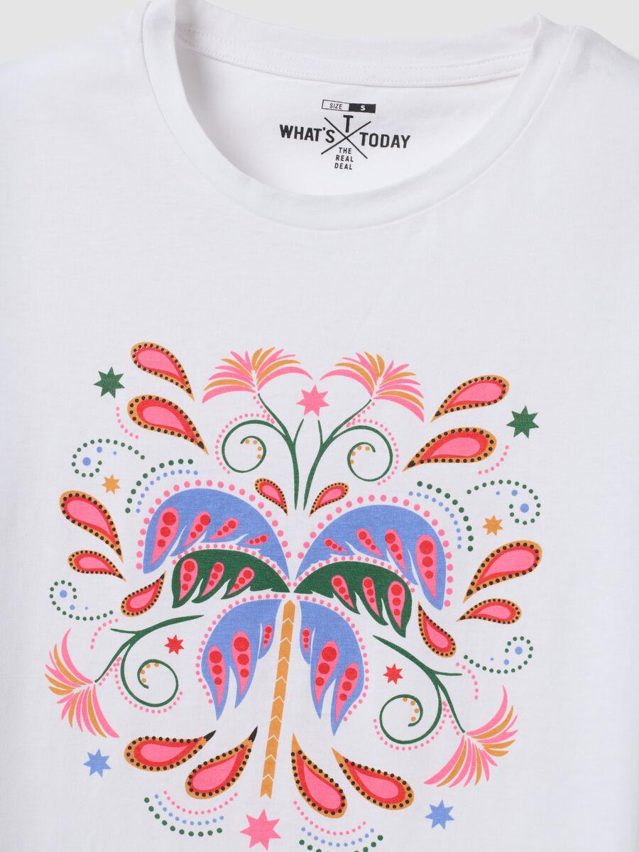 T-shirt bianca in puro cotone con stampa frontale_1