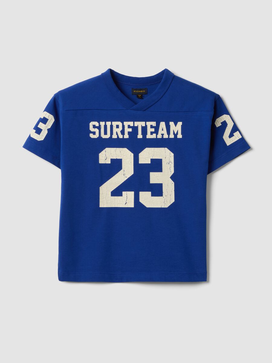 T-shirt in puro cotone blu da bambino oversize fit con stampe_0