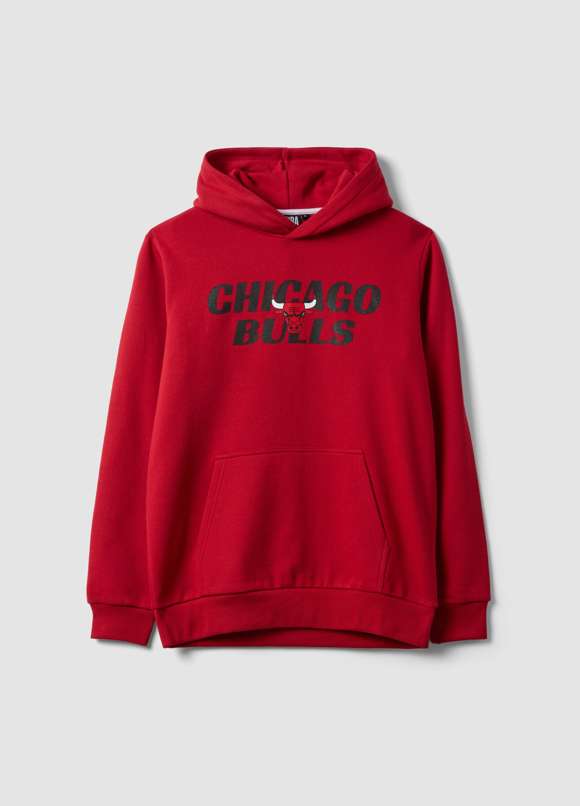 Red cotton-blend hoodie with Chicago Bulls print