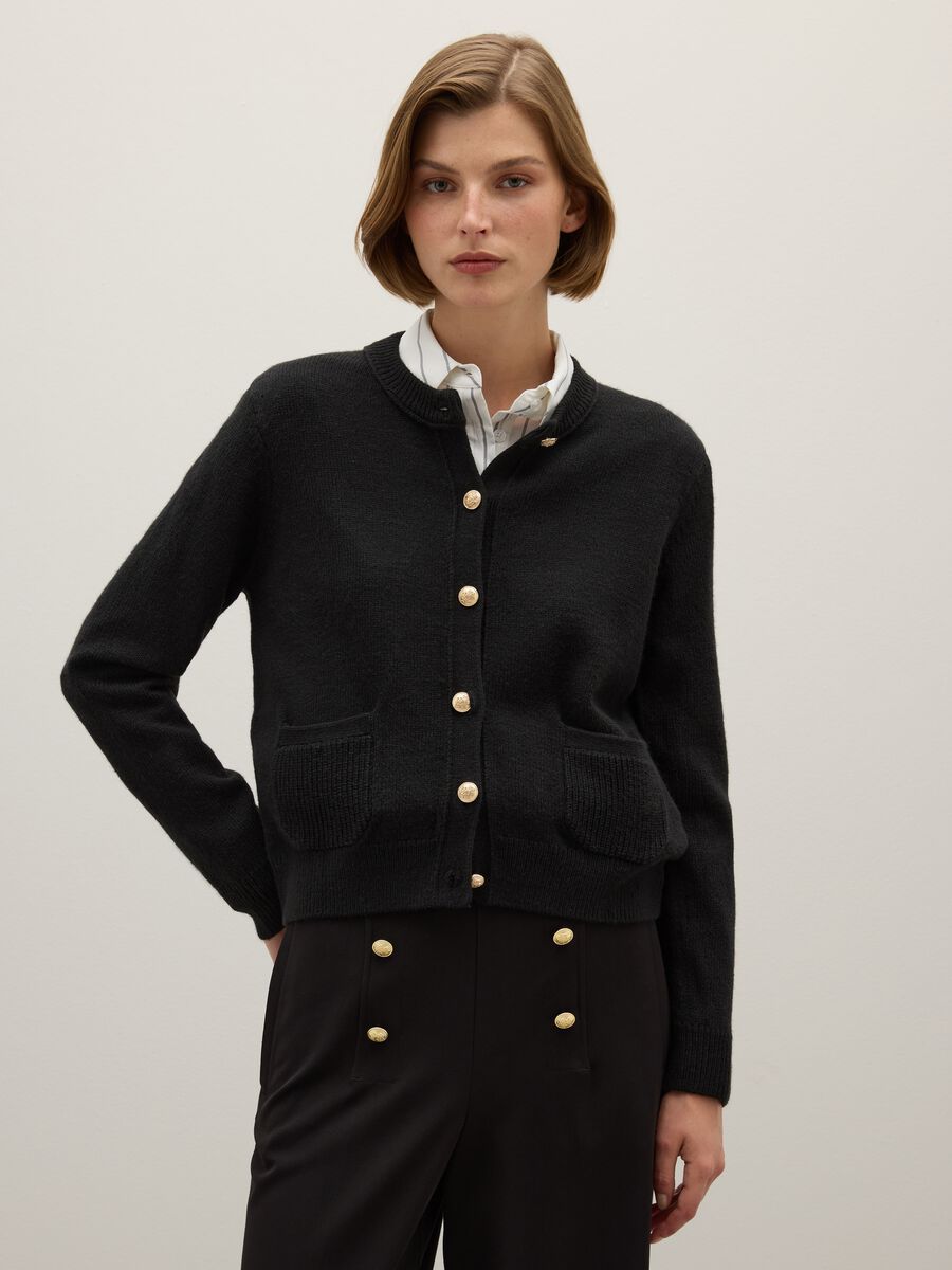 Black Regular Fit Cardigan with Buttons_0