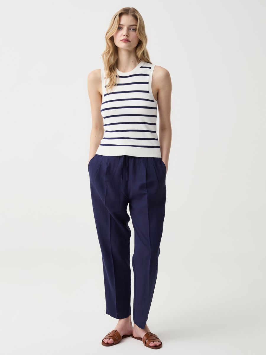 Cigarette trousers with darts and drawstring_0
