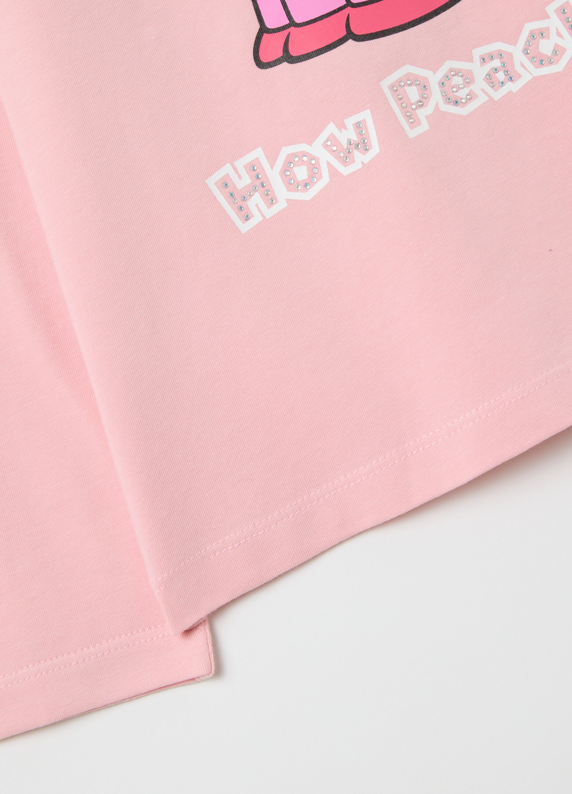 Girls' pink stretch cotton T-shirt with Super Mario print