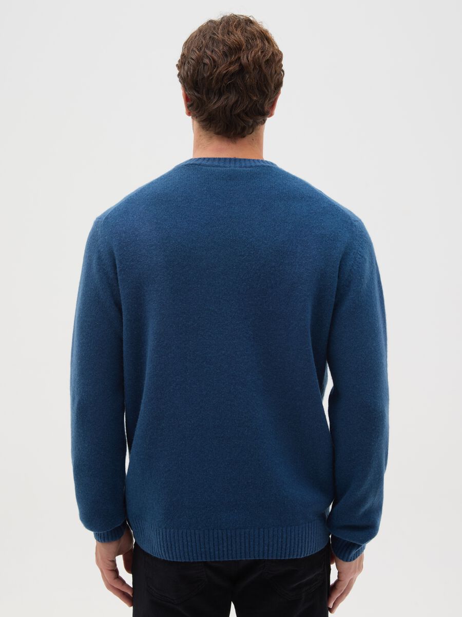 Maglione girocollo blu in misto lana regular fit_2