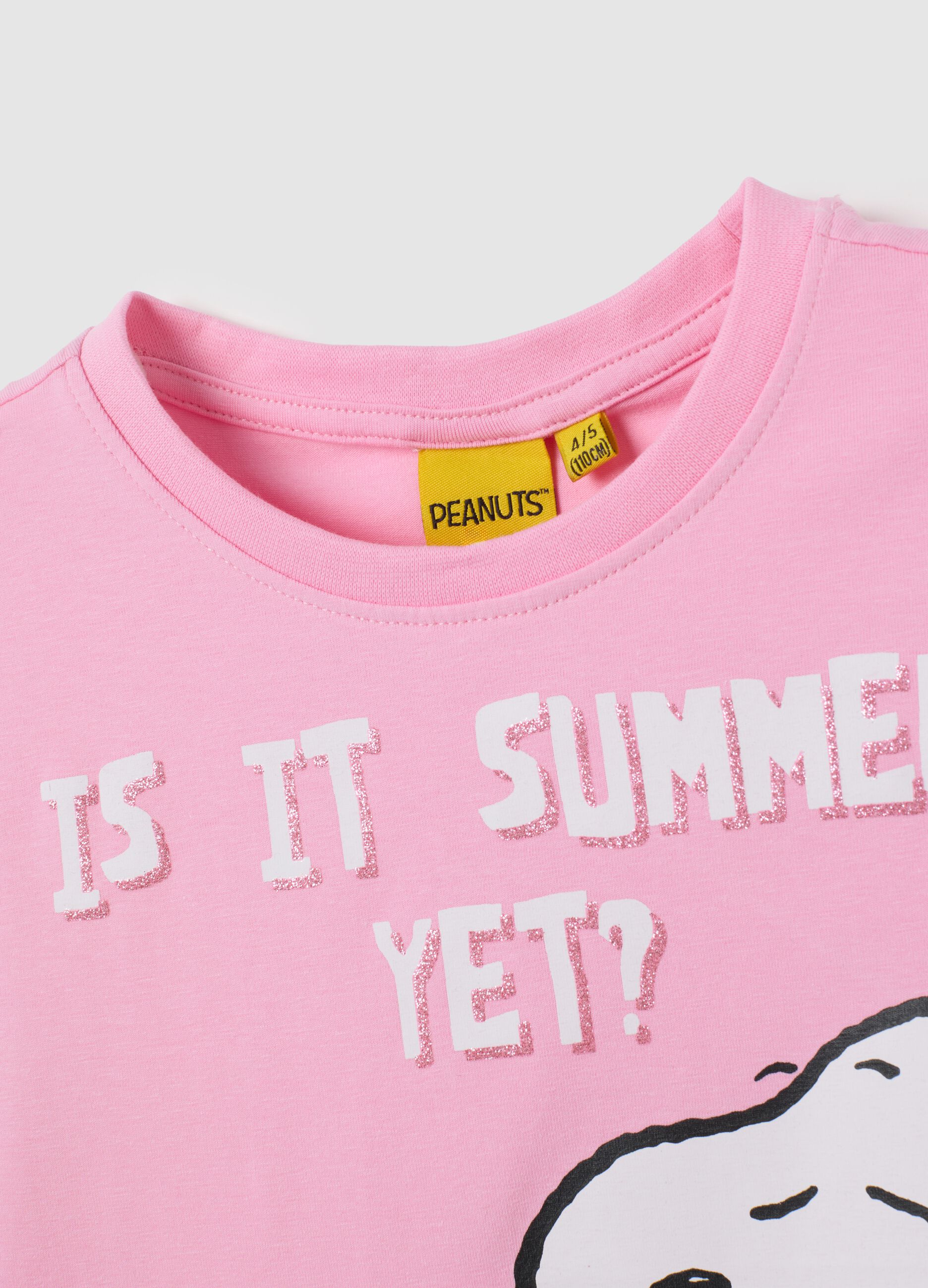 Girls' stretch cotton pink T-shirt with Snoopy print