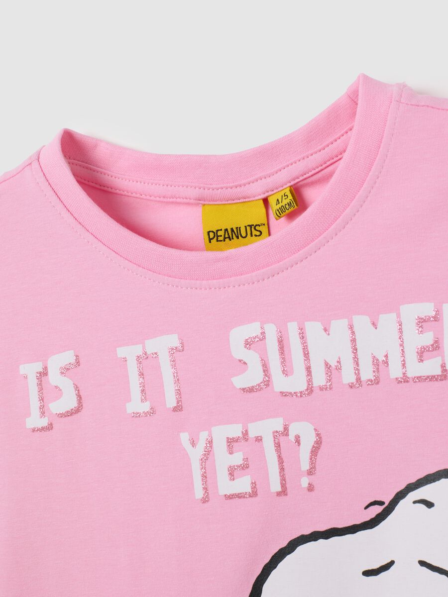 Girls' stretch cotton pink T-shirt with Snoopy print_2