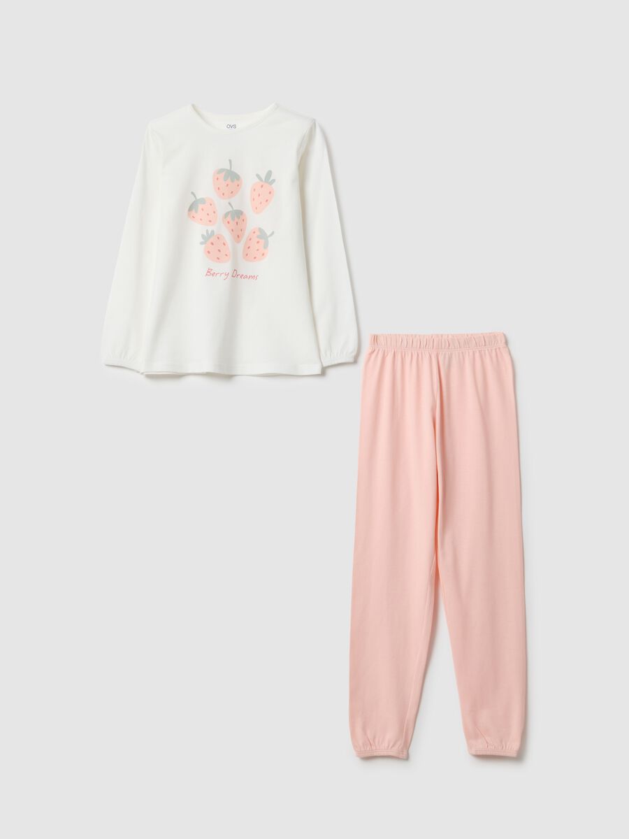 Girls' Regular Fit Multicolour Pure Cotton Pyjamas with Strawberries_0