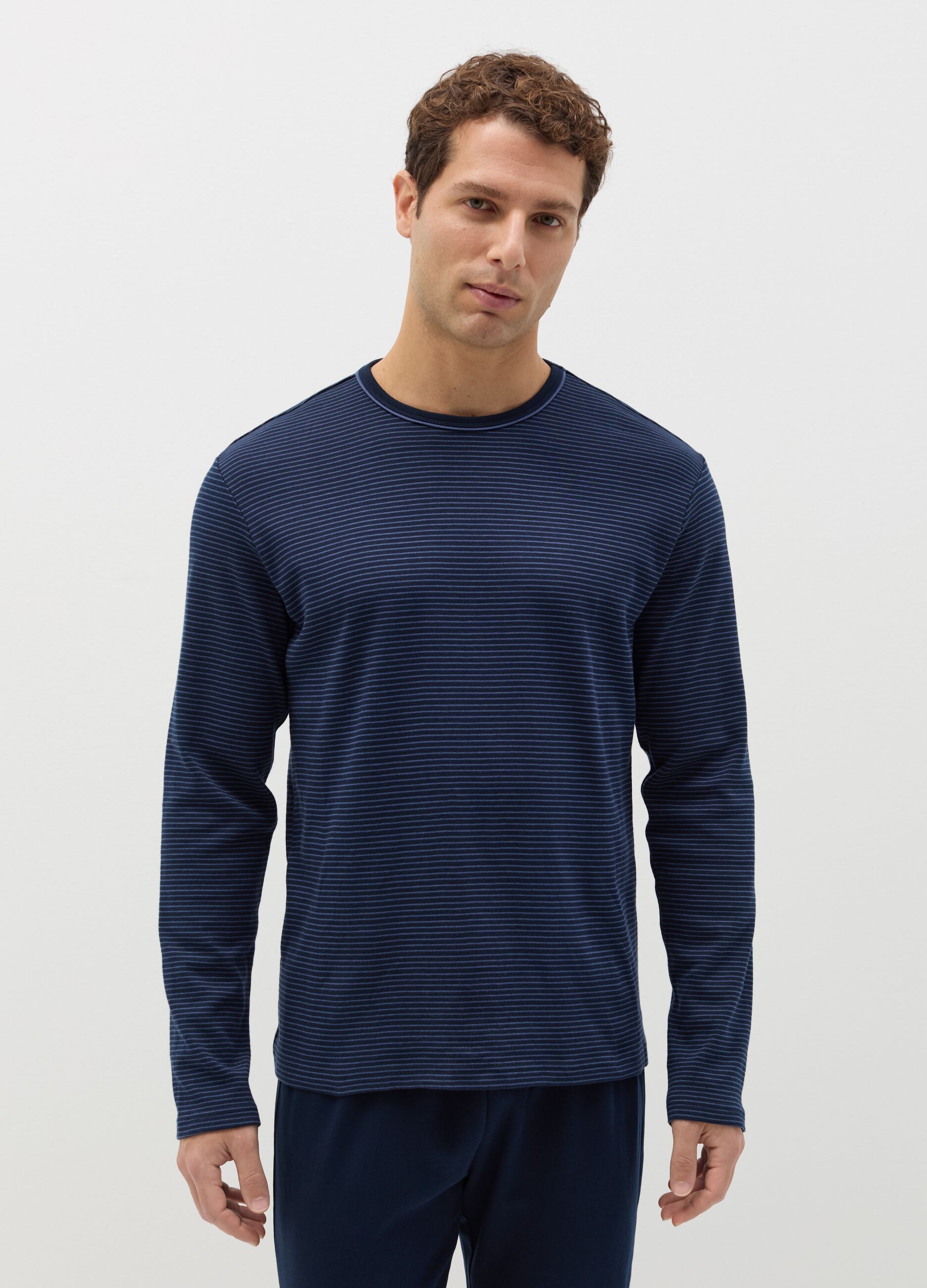 Cotton pyjamas with thin striped top