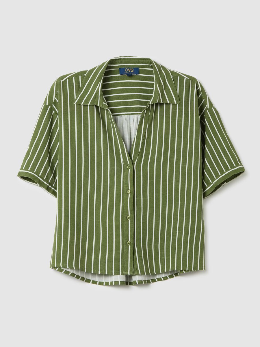 Green striped shirt in viscose and linen_4