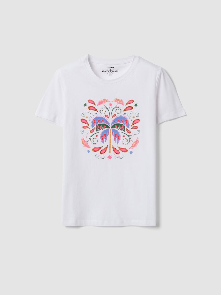 White pure cotton T-shirt with front print_4