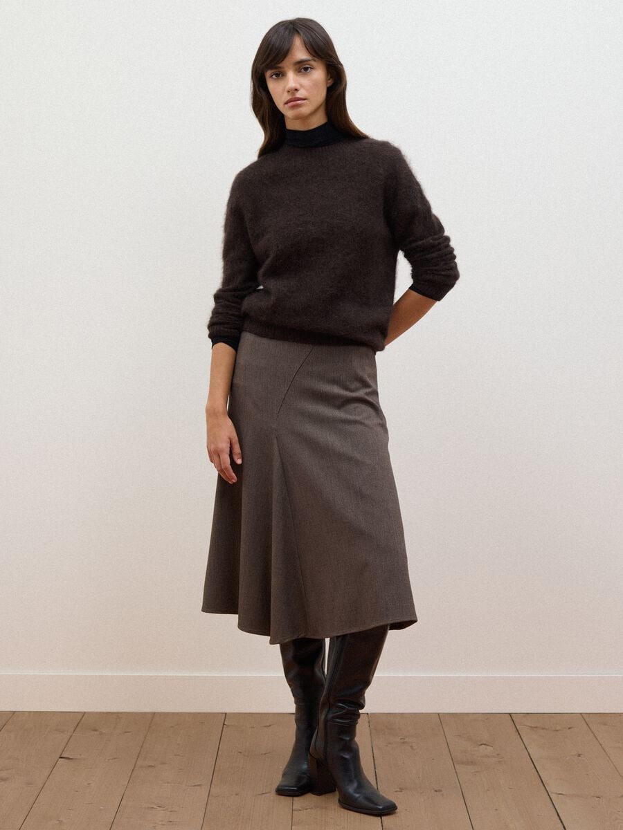 Maglia girocollo marrone in misto lana e cashmere over fit_1
