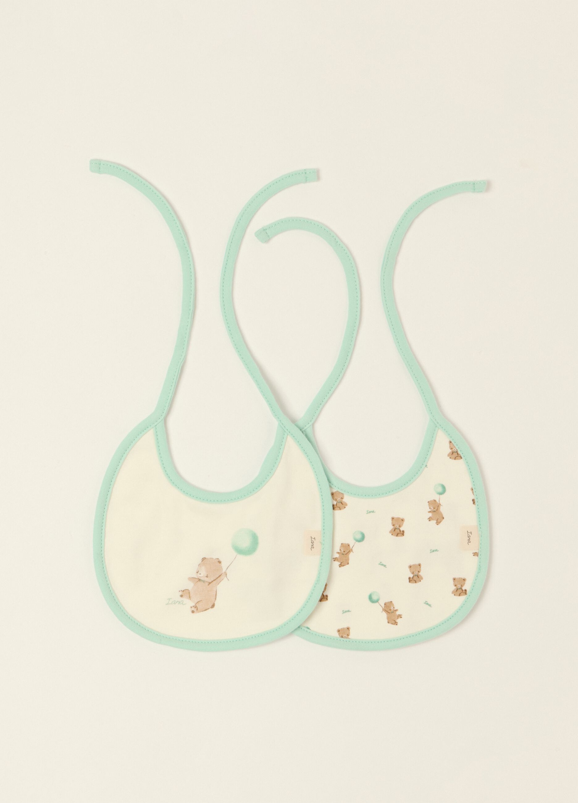 Two-pack of multicolour baby bibs with teddy bears in pure cotton