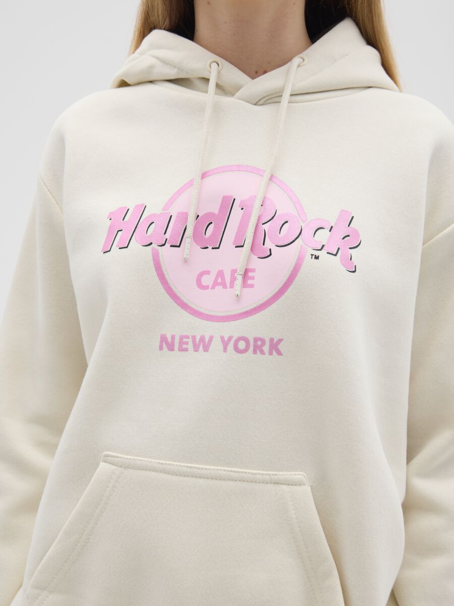 Beige cotton blend regular fit hoodie with Hard Rock Cafe logo_3