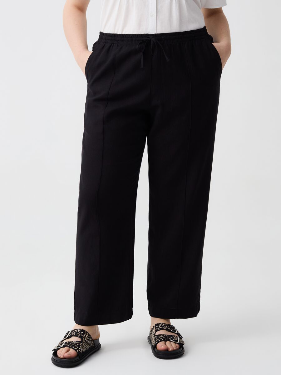 Curvy wide-leg trousers in viscose and linen_1
