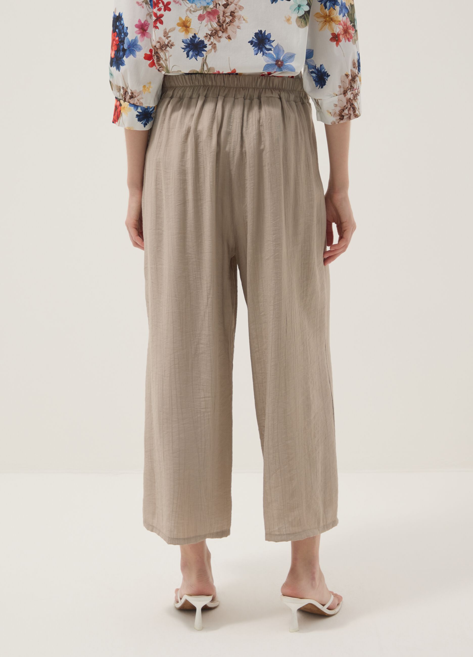 Beige viscose-blend trousers with belt