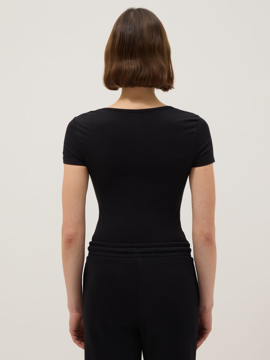 Regular fit black stretch cotton bodysuit with square neckline_2