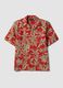 Red organic cotton shirt with tropical print_0