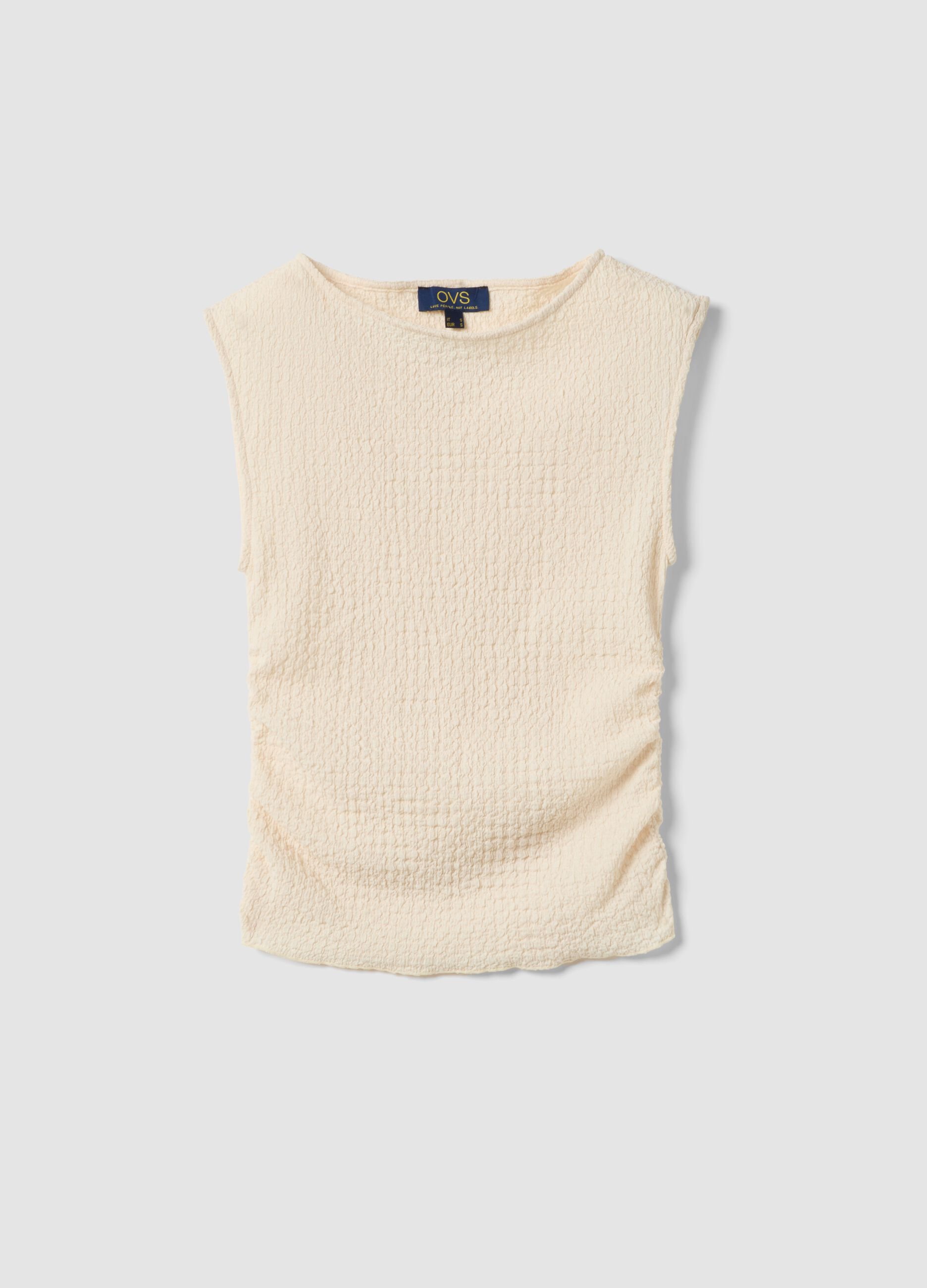 Beige stretch tank top with textured finish
