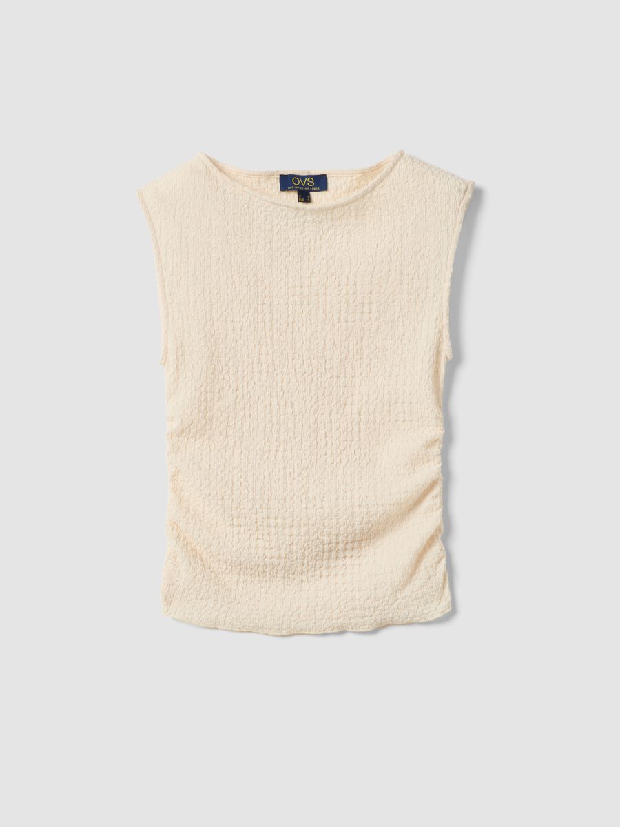 Beige stretch tank top with textured finish_4