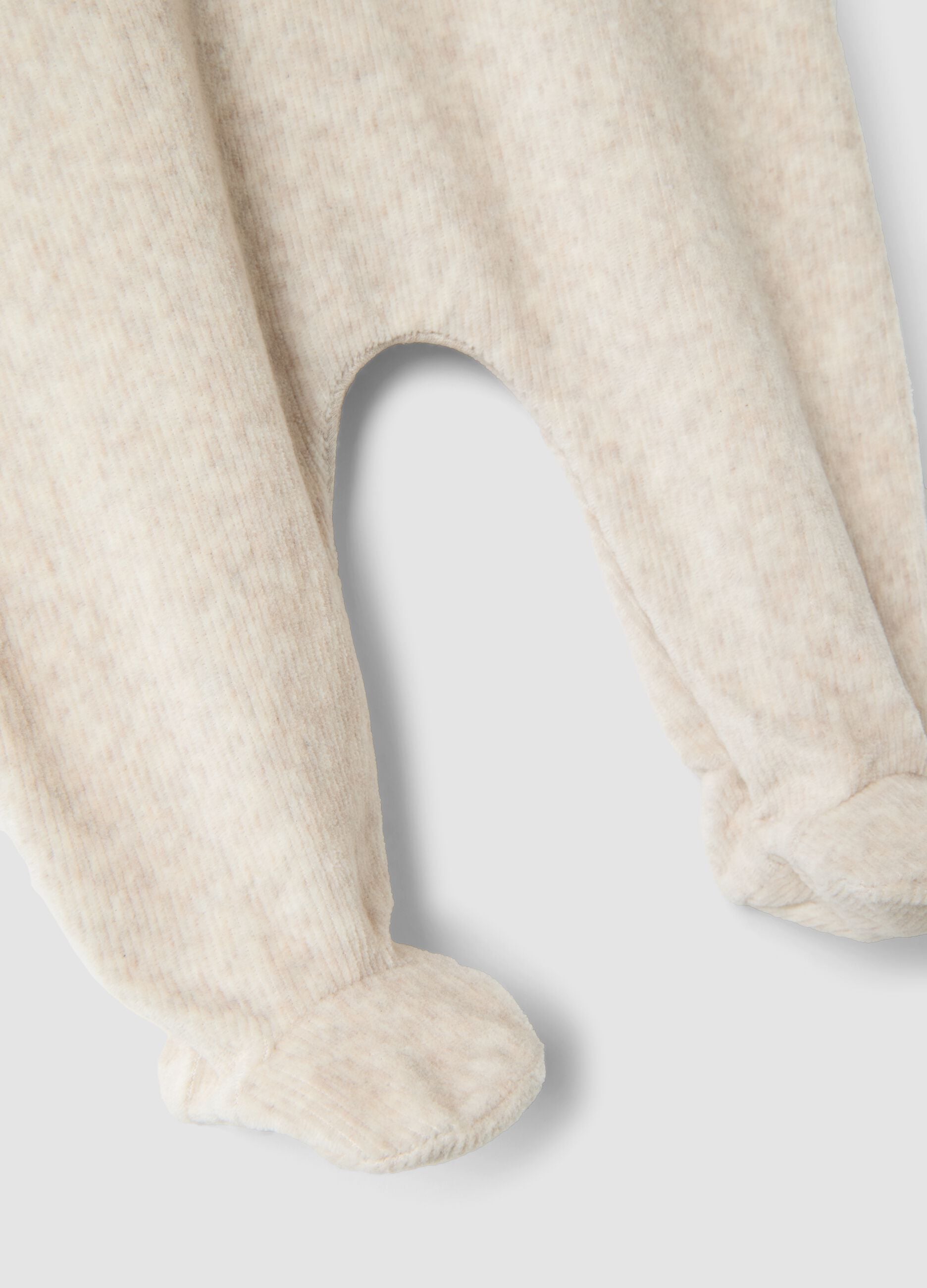 Beige organic cotton blend baby sleepsuit with feet