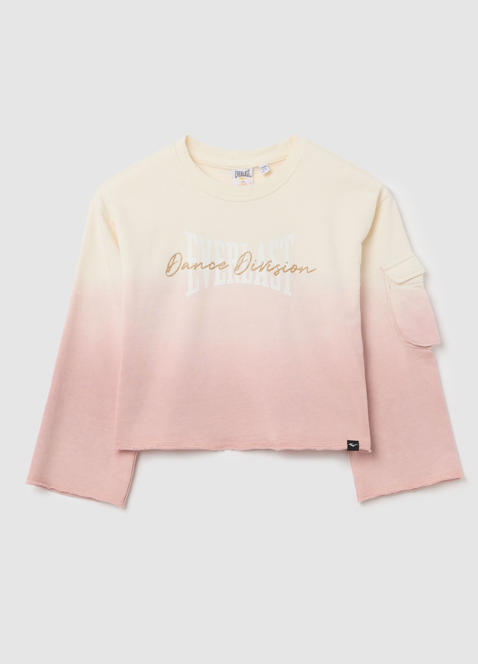 White and pink dip-dye sweatshirt with glitter logo print