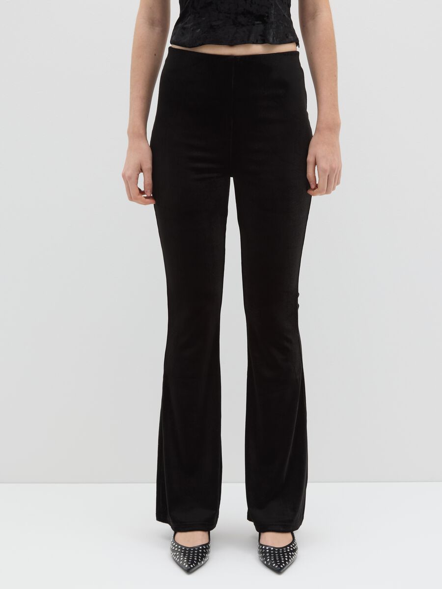 Black stretchy flare trousers_1