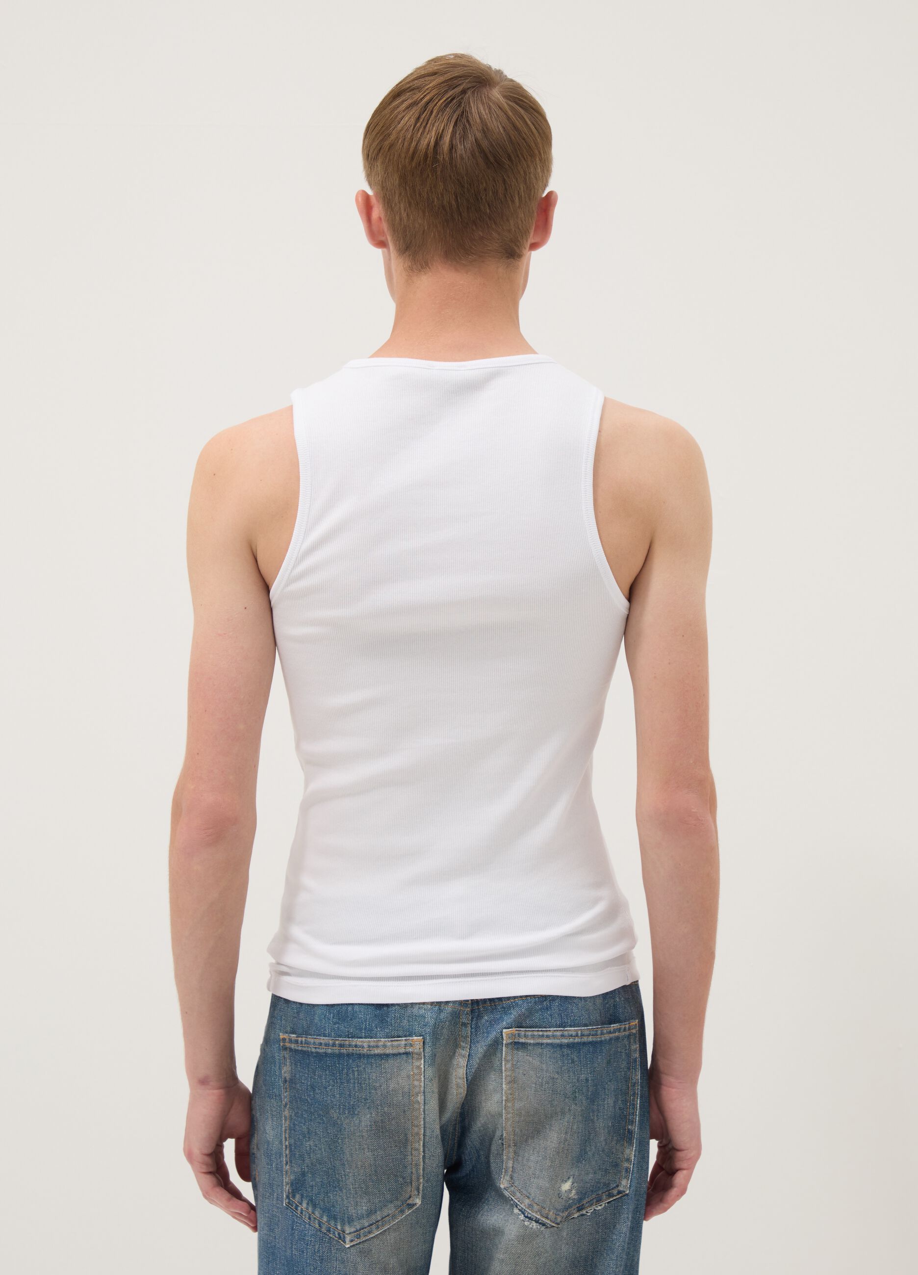 White fitted ribbed stretch-cotton tank top