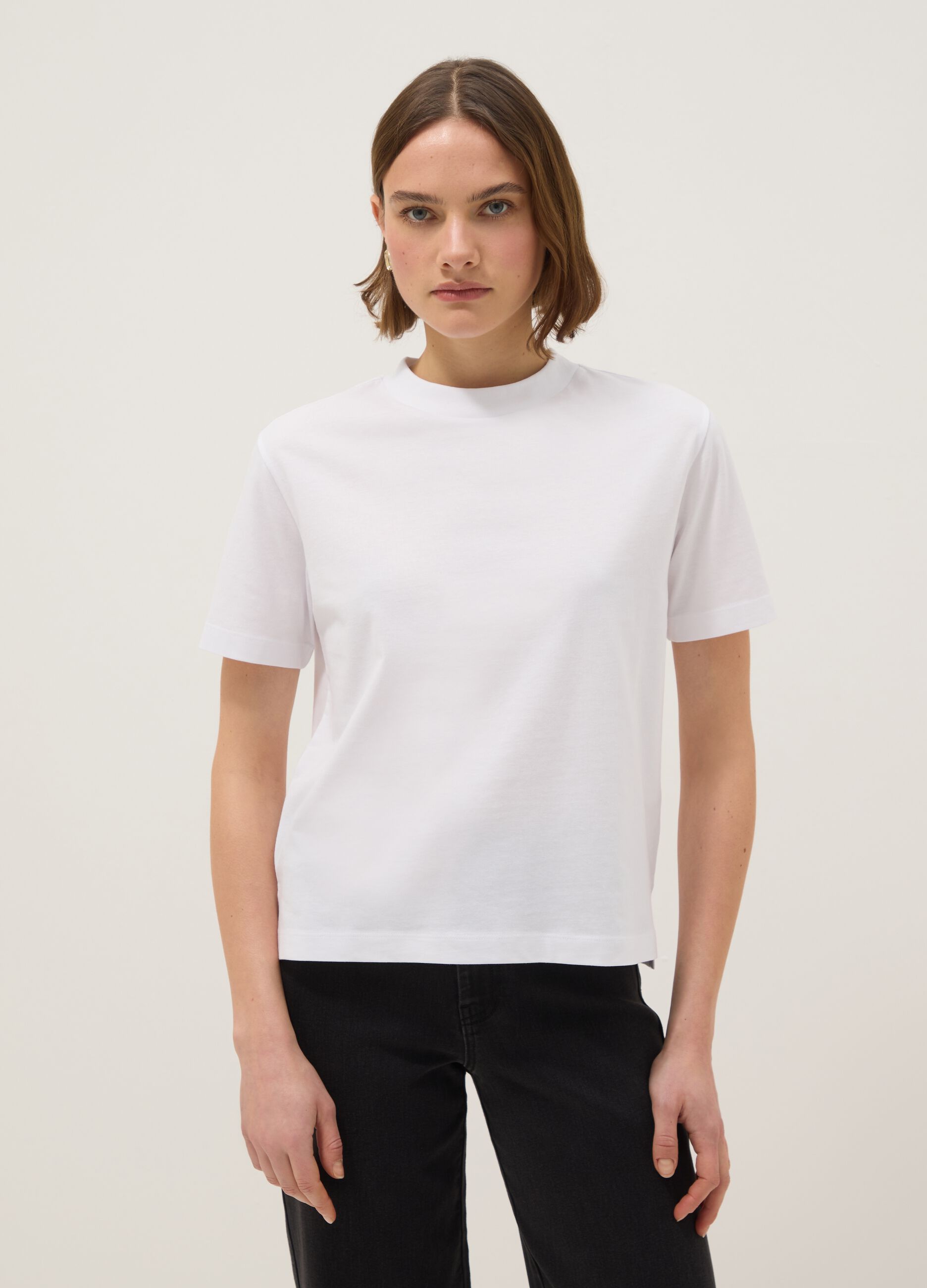 White crew neck pure cotton t-shirt regular fit