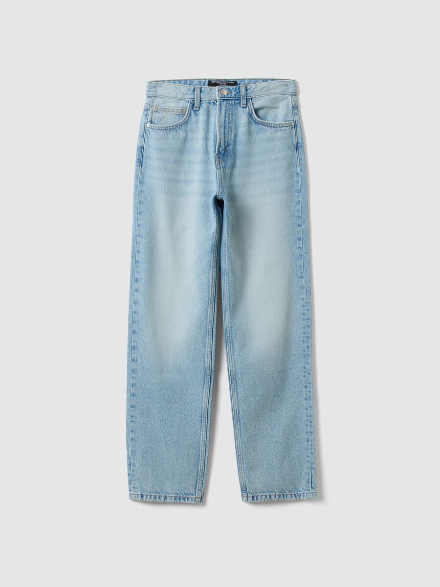 Blue straight regular fit denim jeans in pure cotton_4