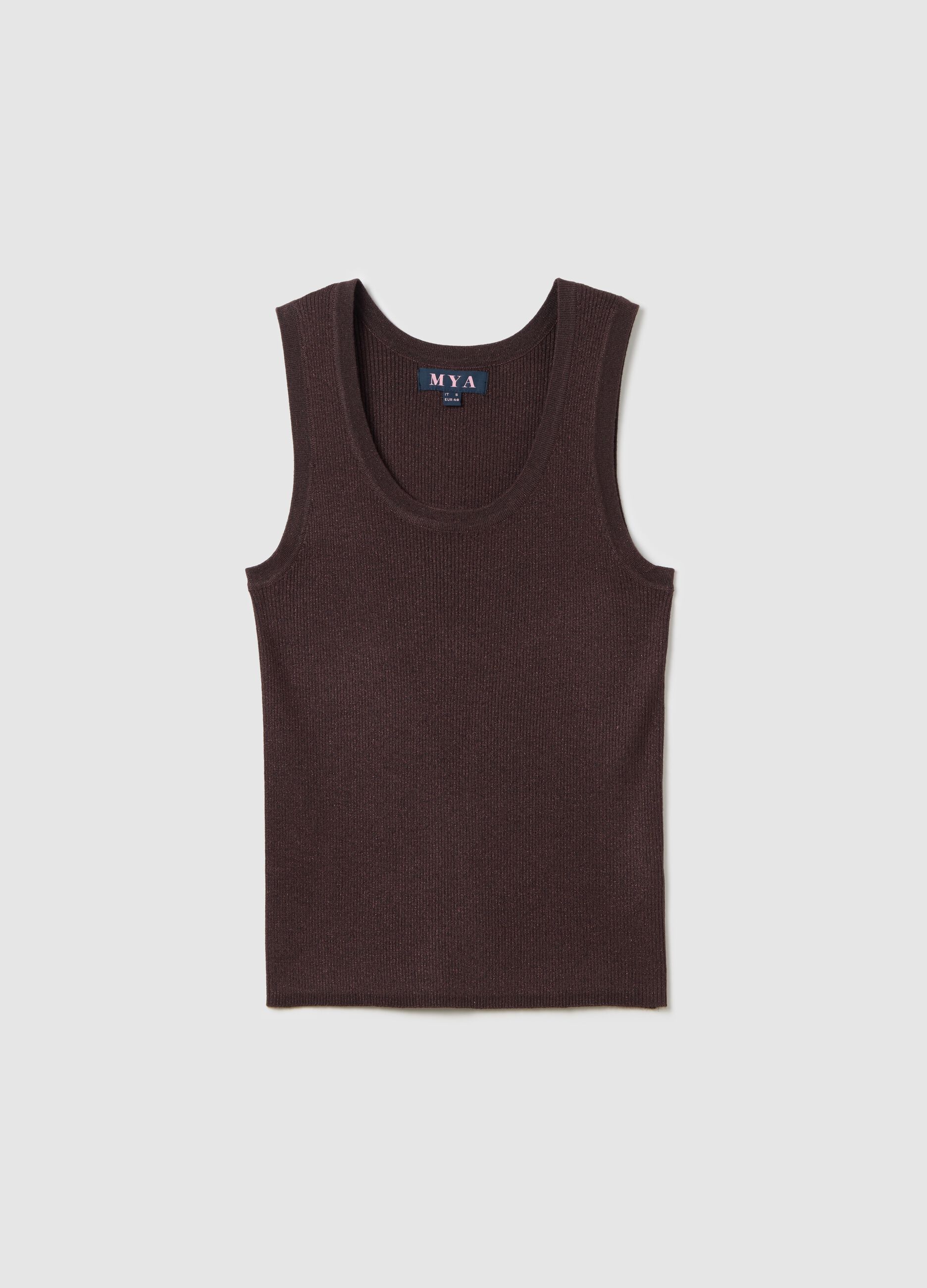 Curvy brown vest top in lurex