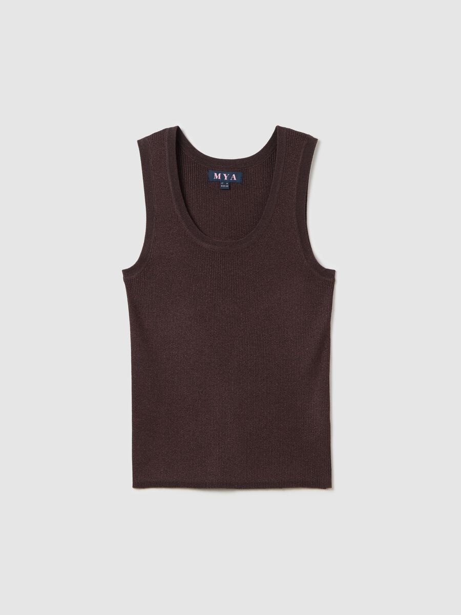 Curvy brown vest top in lurex_0