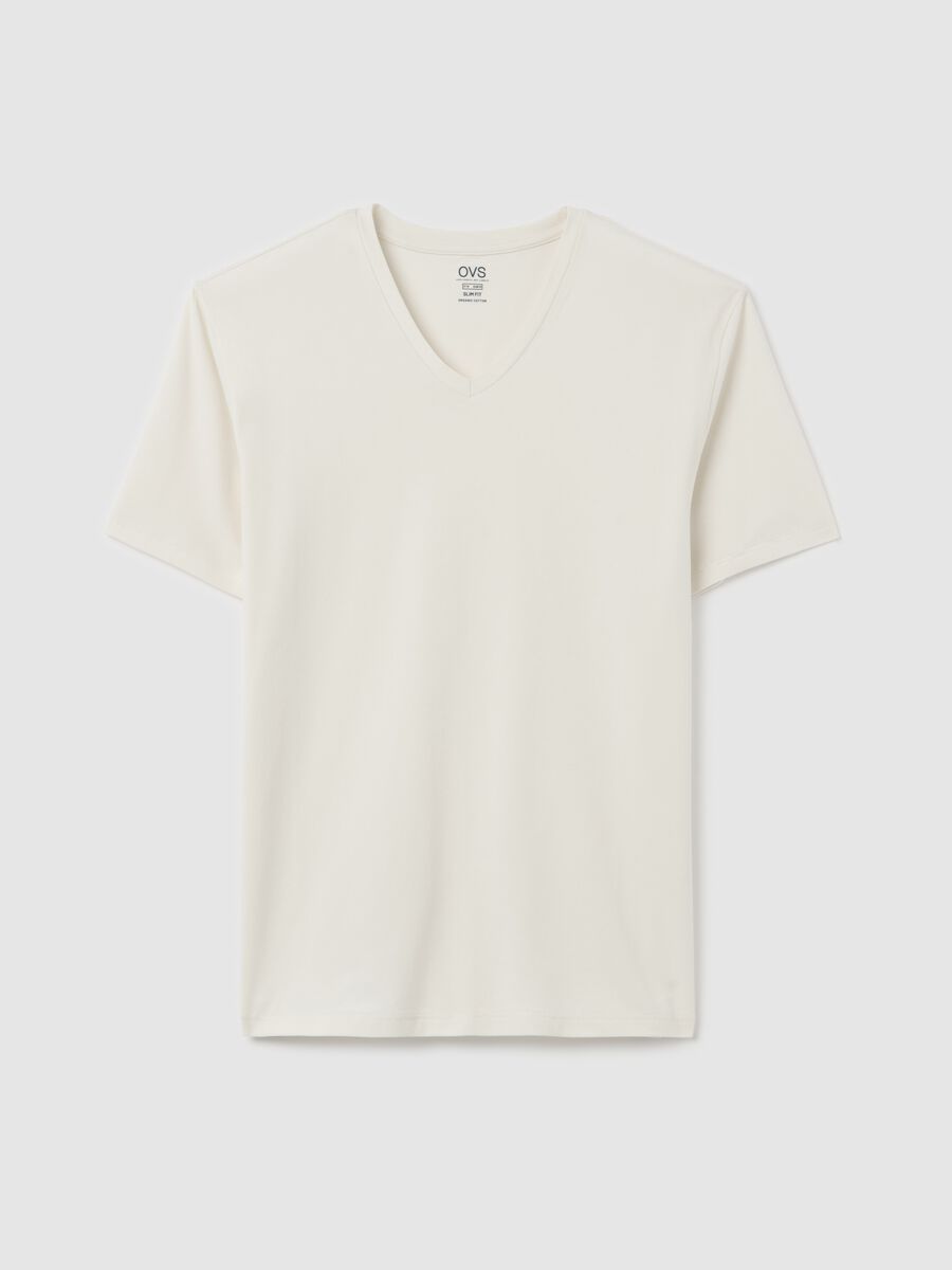 Slim-fit T-shirt in stretch cotton with V neck_0