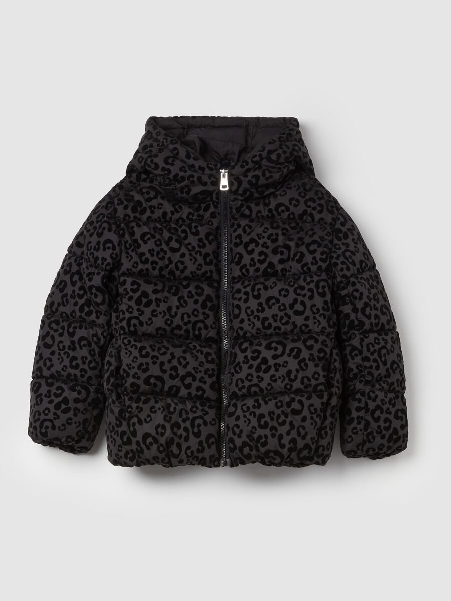Piumino in fantasia animalier con cappuccio_0