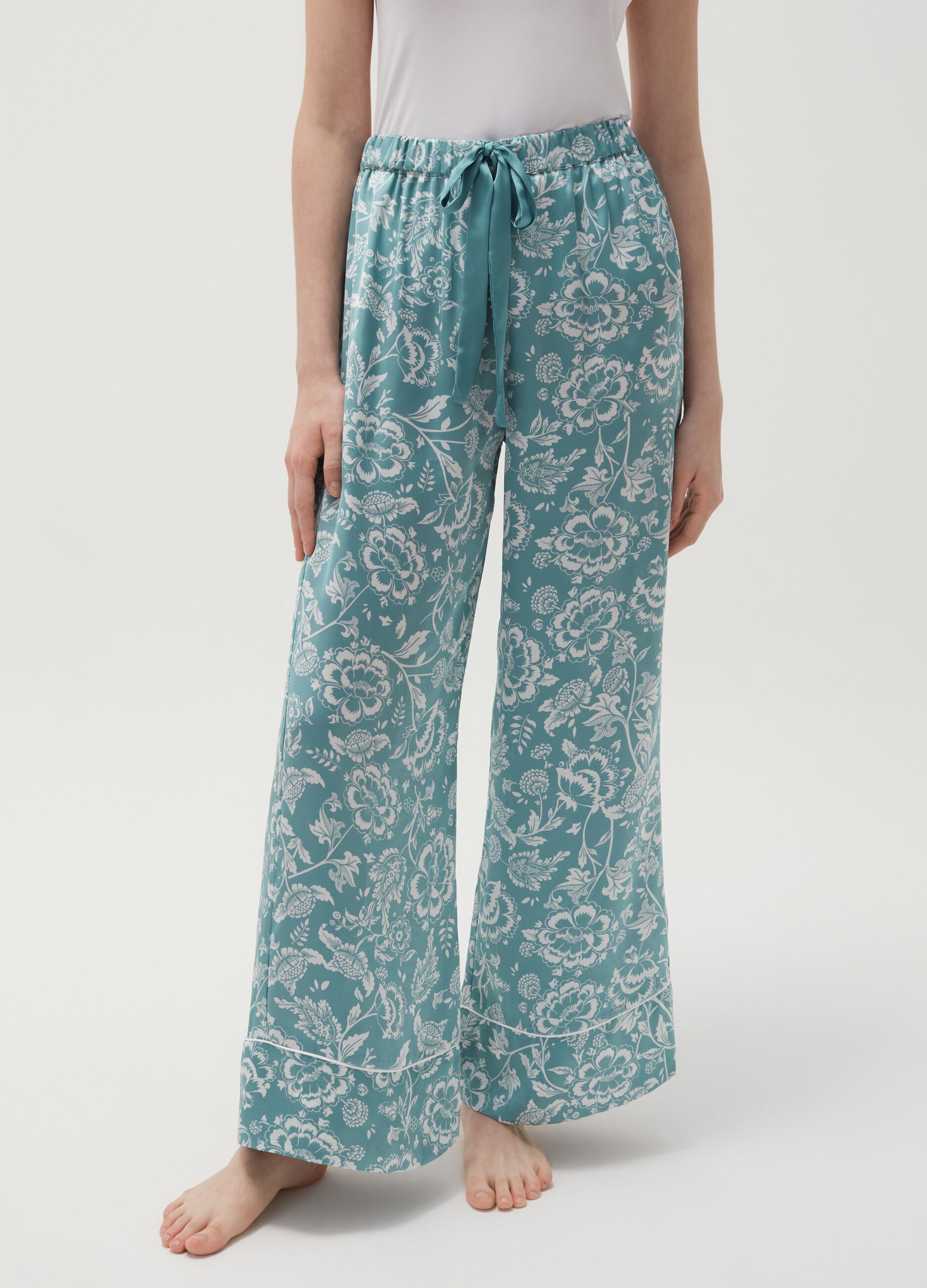 Wide-leg floral pyjama trousers