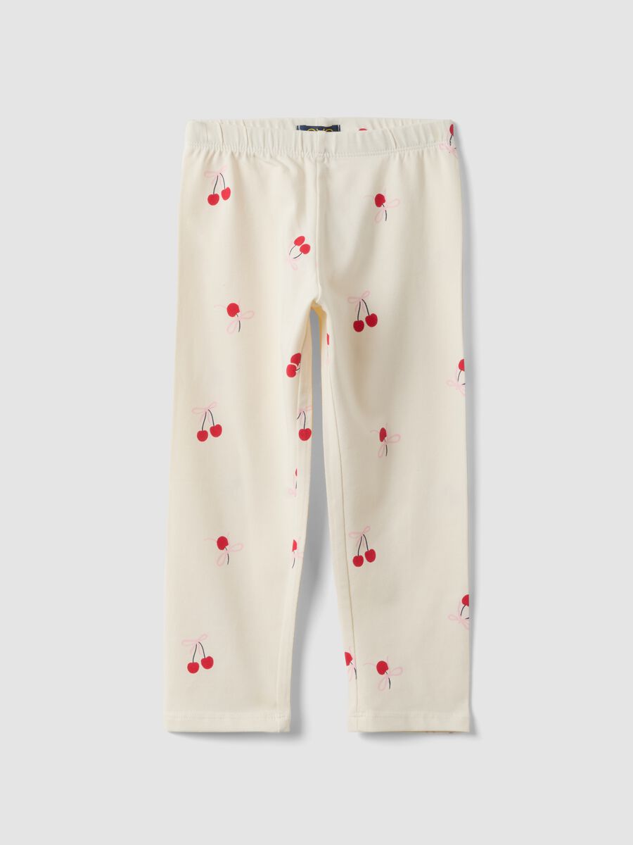 Leggings in cotone elasticizzato bianco da bambina slim fit con disegni_0