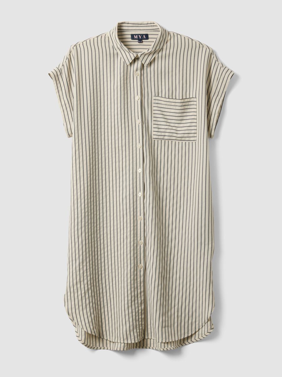 Beige striped viscose-blend shirt dress_4